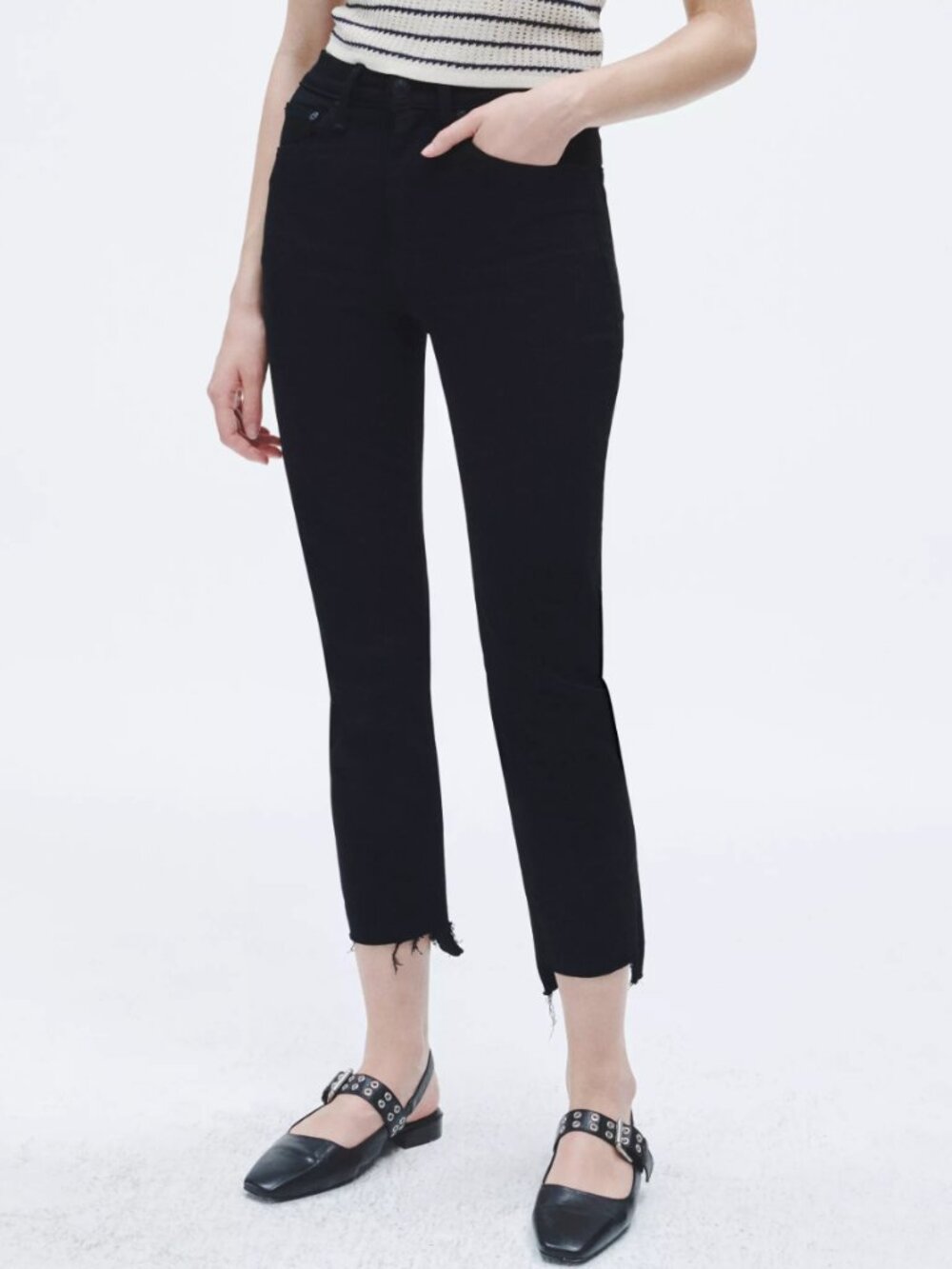 Rag & Bone Flexi Wren High-Rise Slim-Straight Ankle Jean - Black - Size 32